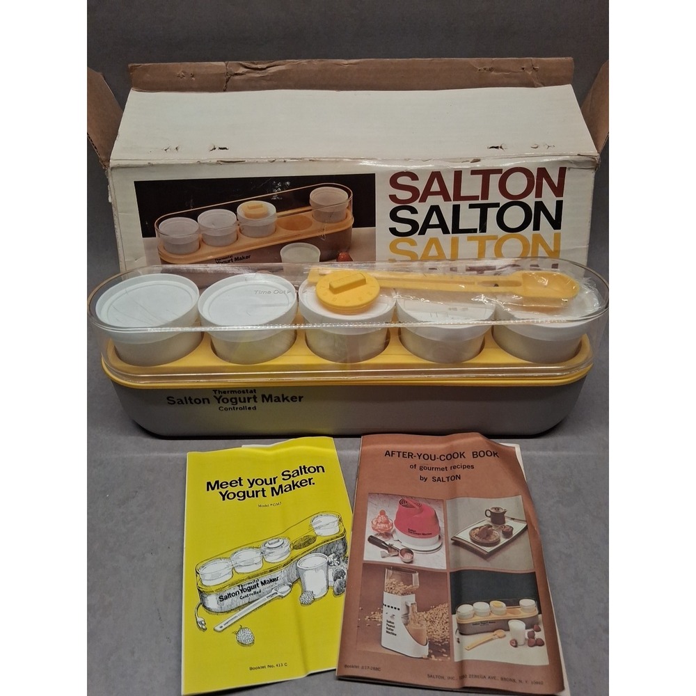 Salton Yogurt Maker GM-5 Thermostat Controlled 5 Milk Glass Cups w Lids